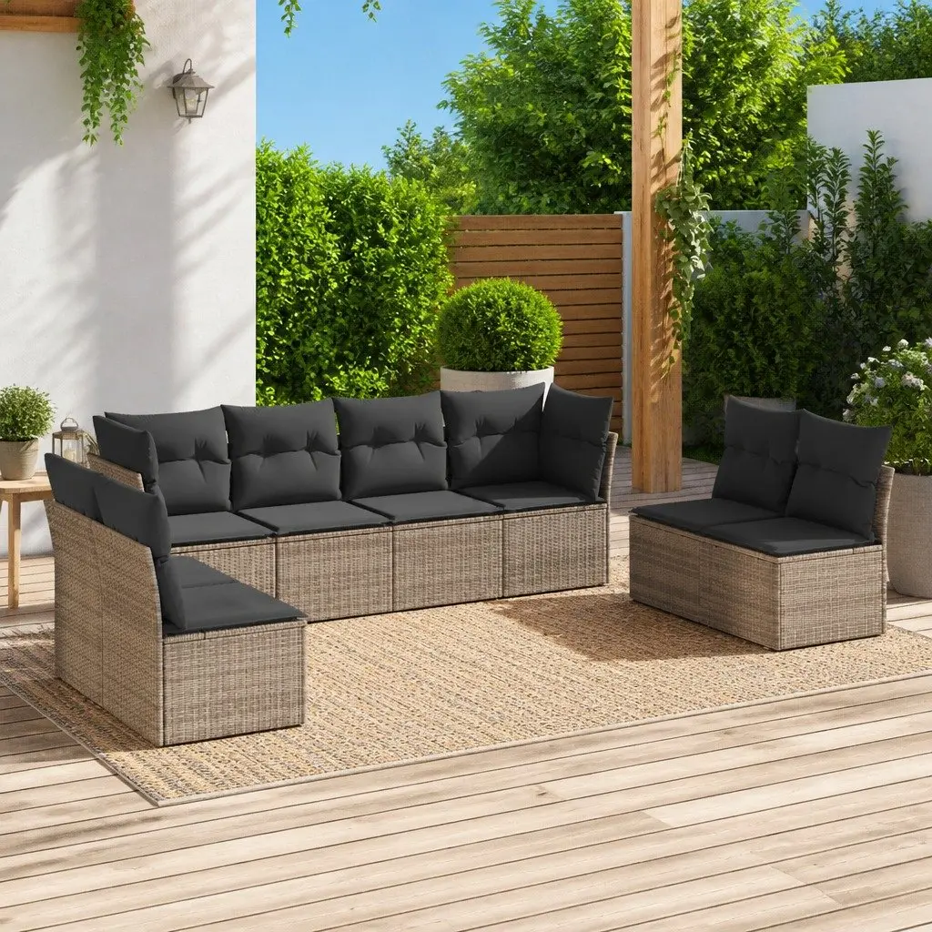 Garden Sofa Set 8 Piece Outdoor Furniture Grey Poly Rattan Patio Seating with