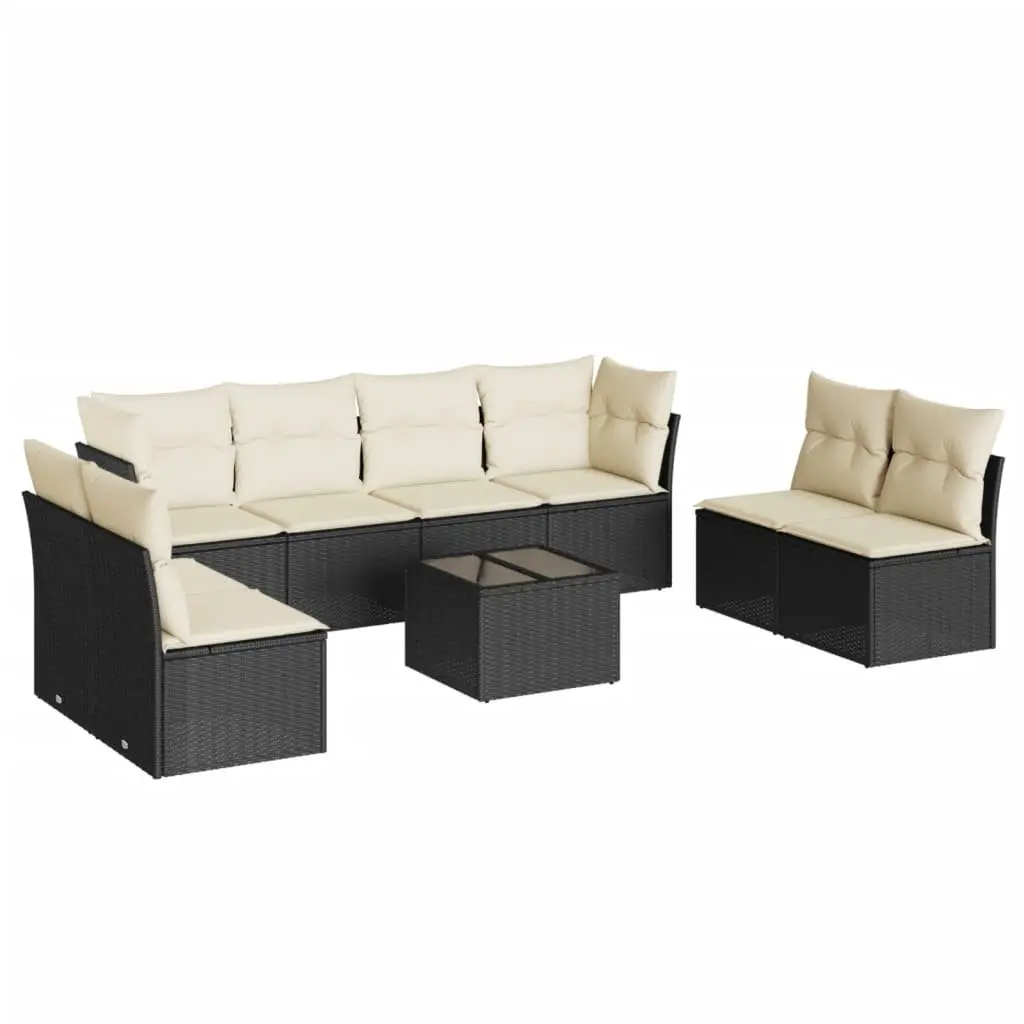 Outdoor Furniture Sofa Set 9 Piece Patio Lounge with Storage Cushions and Tempered Glass Table