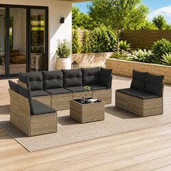 Garden Sofa Set 9 Piece Outdoor Furniture Patio Rattan Lounge with Cushions Grey