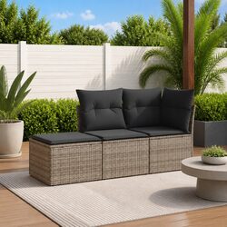 Grey Poly Rattan Modular Garden Sofa Set - 3 Pieces