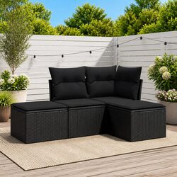 4-Piece Outdoor Sofa Set: Black Poly Rattan, Modular Design