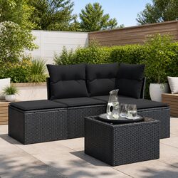 Garden Sofa Set 5 Piece Outdoor Furniture Patio Black Poly Rattan with Cushions