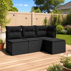 4 Piece Black Garden Sofa Set with PE Rattan Construction