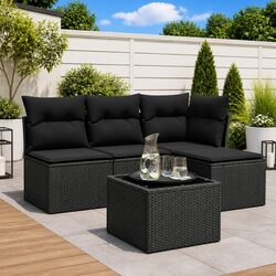 5 Piece Garden Sofa Set Specifications: Black Rattan Design