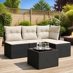 5-Piece Modular Garden Sofa Set – Black PE Rattan
