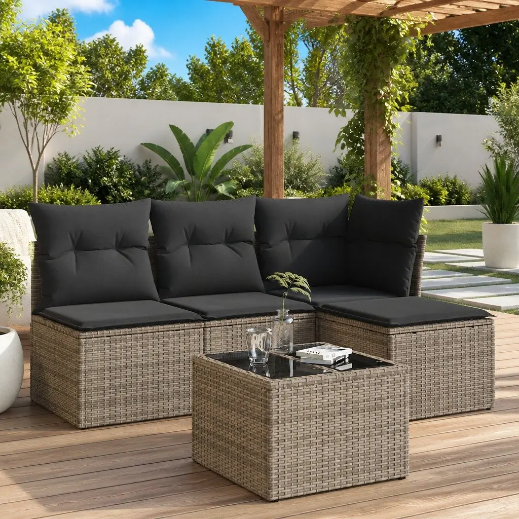 5 Piece Garden Sofa Set Grey Outdoor Furniture Patio Lounge Chairs