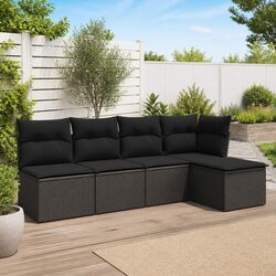5-Piece Garden Sofa Set - Black PE Rattan Modular Design