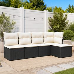 5-Piece Outdoor Modular Sofa Set with Cushions - Black