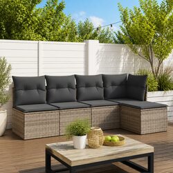 Garden Sofa Set 5 Piece Outdoor Furniture Grey Poly Rattan Modular Patio Seating