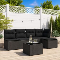 6-Piece Modular Garden Sofa Set with Storage in Black