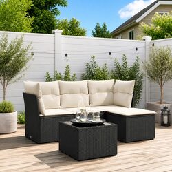 5 Piece Garden Sofa Set Specifications: Black Rattan Design