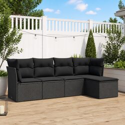 5-Piece Modular Garden Sofa Set - Black Rattan