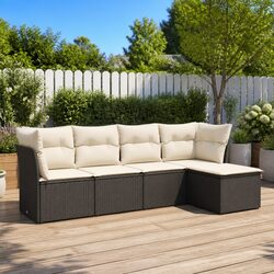 Garden Sofa Set 5 Piece Outdoor Furniture Black Rattan Patio Seating with