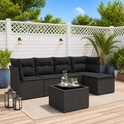 Durable 6 Piece Black Rattan Outdoor Furniture Set