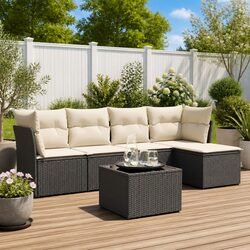 Garden Sofa Set 6 Piece Outdoor Furniture Black Poly Rattan Patio Lounge with