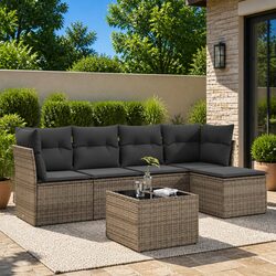 Garden Sofa Set 6 Piece Outdoor Furniture Grey Poly Rattan with Cushions Patio