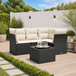 5-Piece Garden Sofa Set with Storage & Cushions in Black