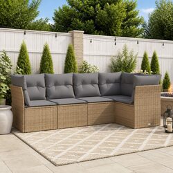 5 Piece Garden Sofa Set Outdoor Patio Furniture Beige Poly Rattan with Cushions