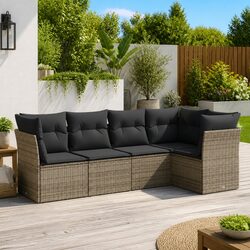 Garden Sofa Set 5 Piece Outdoor Furniture with Cushions Grey Rattan Patio