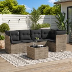 Detailed Specs for 6-Piece Garden Sofa Set Grey Poly Rattan