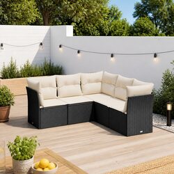 5-Piece Modular Garden Sofa Set: Black PE Rattan