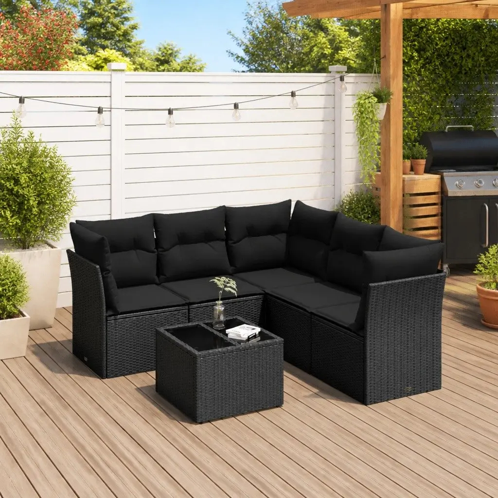 6 Piece Garden Sofa Set Outdoor Patio Furniture with Cushions Storage Black