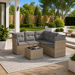 Specifications for Garden Sofa Set: 6 Pieces, Beige Rattan