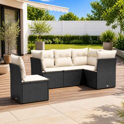 Garden Sofa Set 5 Piece Outdoor Furniture Black Poly Rattan Modular Patio