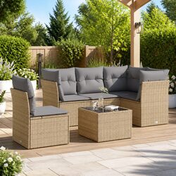 6-Piece Garden Sofa Set - Beige PE Rattan and Glass