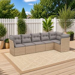 6 Piece Outdoor Sofa Set - Beige Poly Rattan