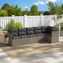 Garden Sofa Set 6 Piece Outdoor Furniture Patio Grey Poly Rattan Modular