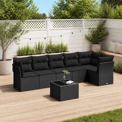 Specifications of a 7-Piece Black Poly Rattan Garden Sofa Set