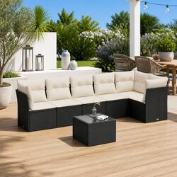 Detailed Specs: 7 Piece Black Outdoor Sofa Set