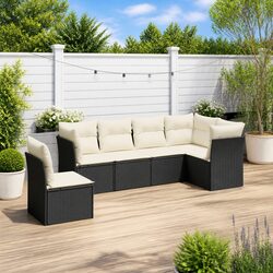 Specifications of 6-Piece Black Poly Rattan Sofa Set