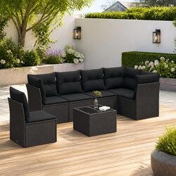 Durable 7 Piece Garden Sofa Set with Storage and Cushions