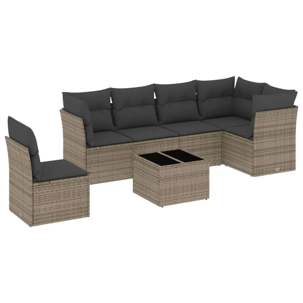 7 Piece Garden Sofa Set for Patio Grey Poly Rattan Outdoor Furniture