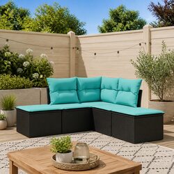 Garden Sofa Set 5 Piece Outdoor Furniture Patio Seating Black Poly Rattan with