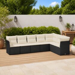 7 Piece Modular Black Outdoor Sofa Set with Cushions