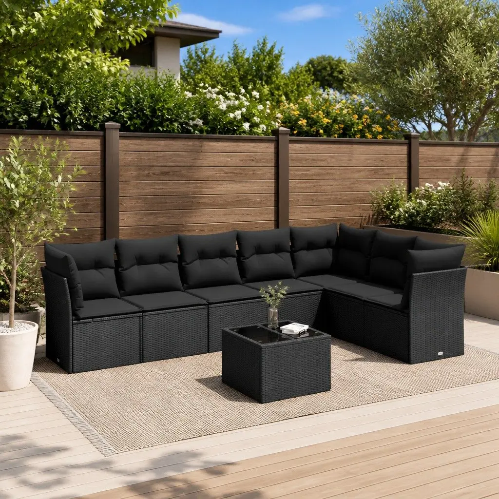 Garden Sofa Set 8 Piece Outdoor Furniture Black Poly Rattan Modular Patio