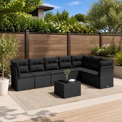 8-Piece Modular Outdoor Sofa Set - Black PE Rattan