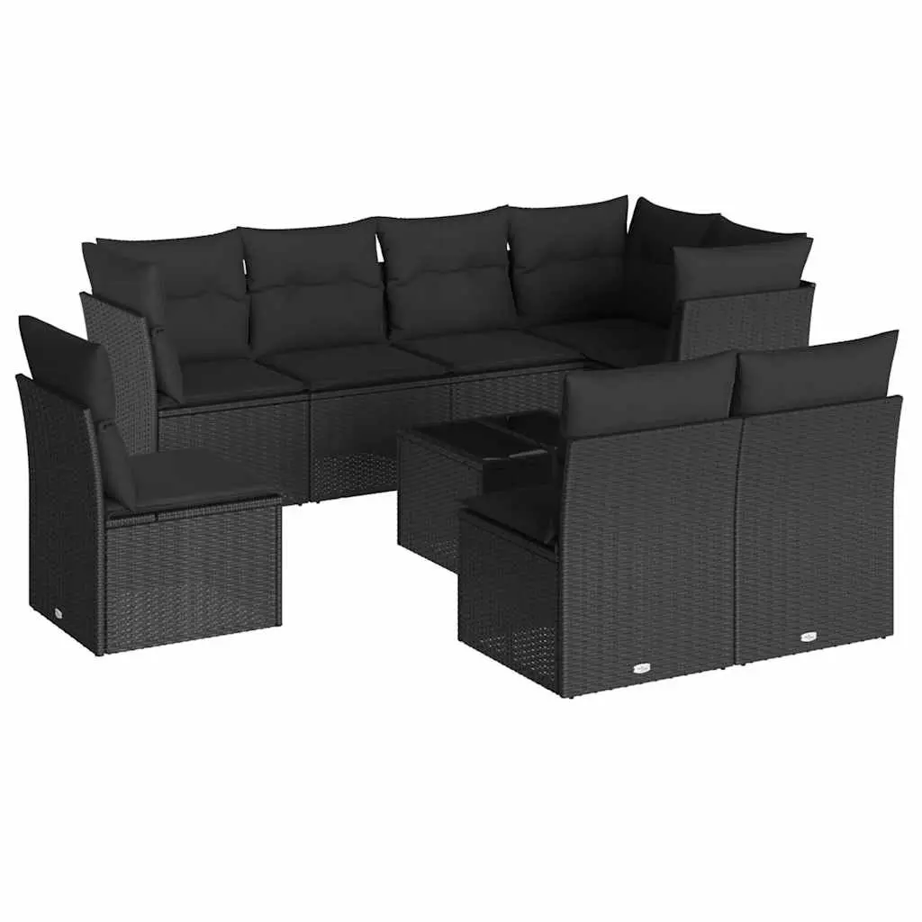 Garden Sofa Set Outdoor Furniture 9 Piece Black Poly Rattan Modular Patio Lounge