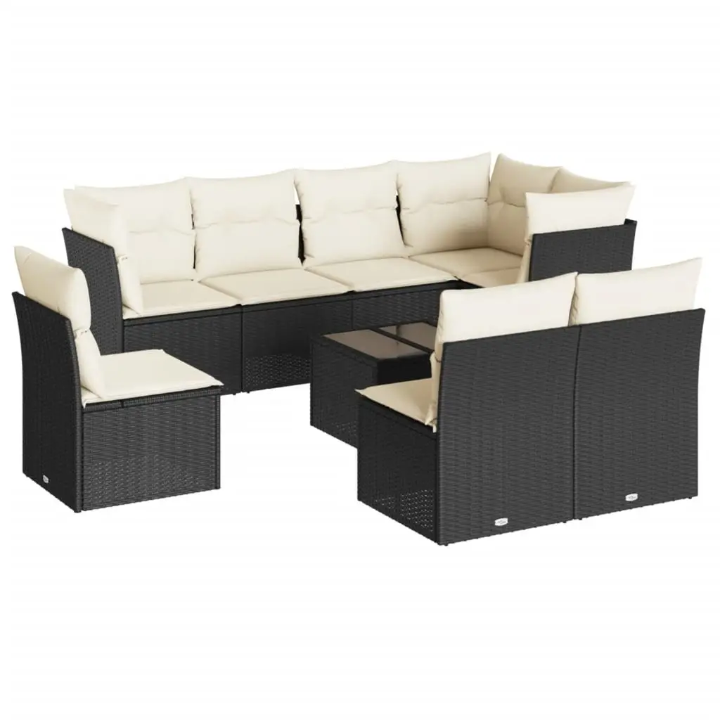 Garden Sofa Set 9 Piece Outdoor Furniture Black Poly Rattan Modular Patio