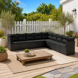 9-Piece Garden Sofa Set Specifications – Black Poly Rattan