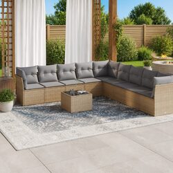 Durable Outdoor Sofa Set - 10 Pieces, Beige Rattan