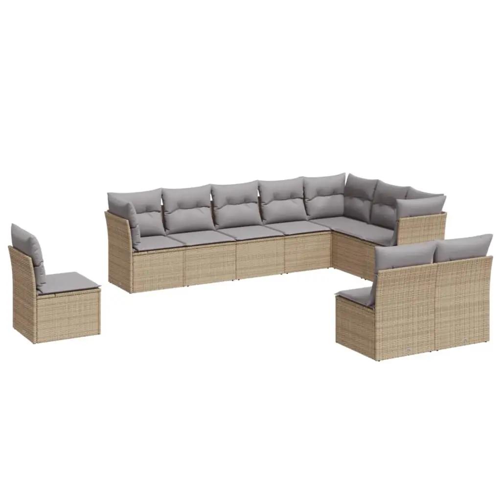 Garden Sofa Set Outdoor Furniture 10 Piece Beige Poly Rattan Patio Lounge