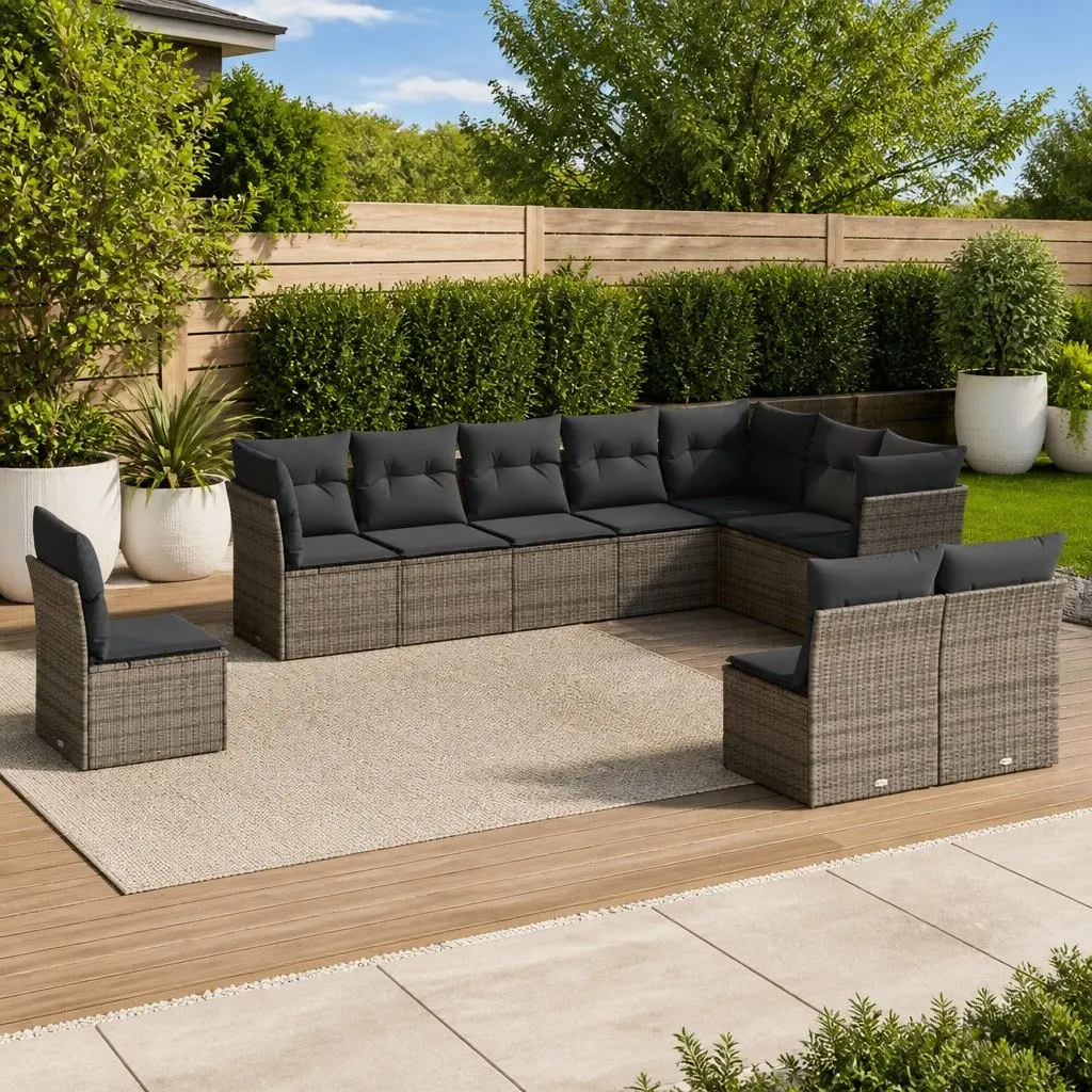 Garden Sofa Set Outdoor Furniture Modular 10 Piece Grey Poly Rattan Patio Lounge