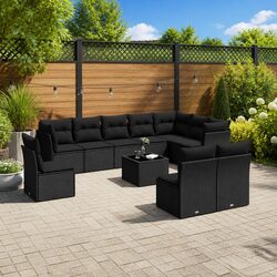11 Piece Modular Outdoor Sofa Set with Tempered Glass