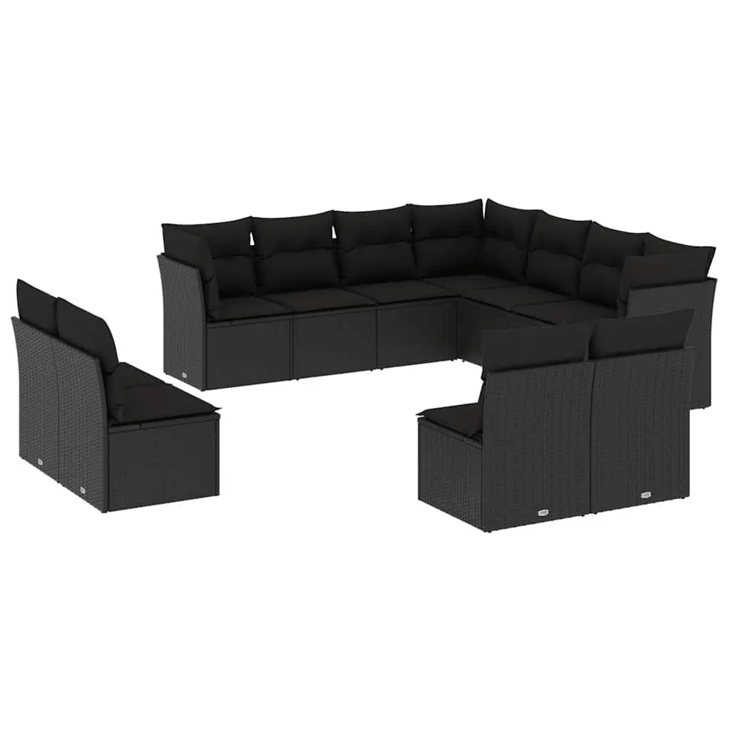 Garden Sofa Set Outdoor Furniture 11 Piece Black Poly Rattan Patio Seating