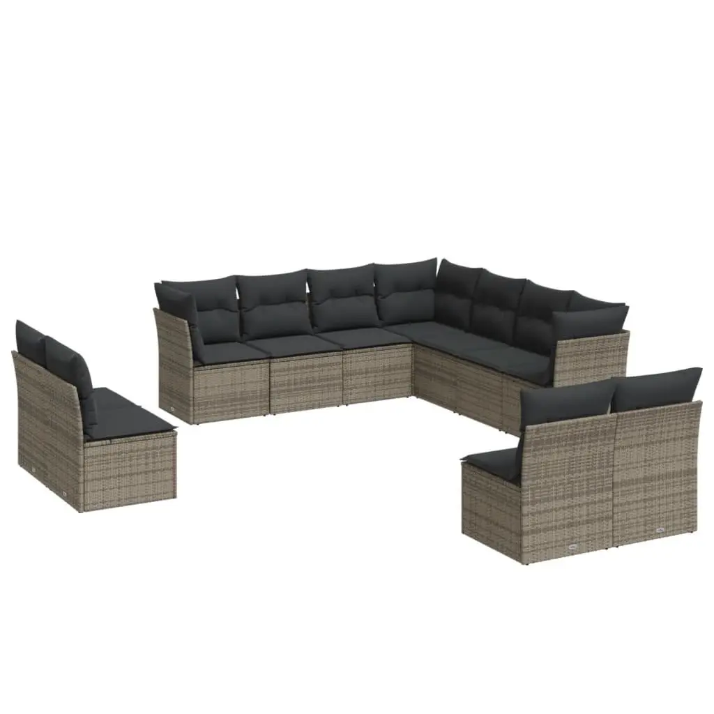 Garden Sofa Set 11 Piece Outdoor Furniture Grey Poly Rattan Modular Patio