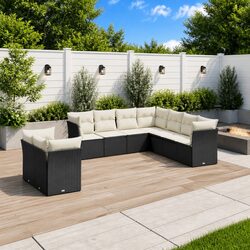 Garden Sofa Set 9 Piece Outdoor Furniture Patio Black Poly Rattan with Cushions